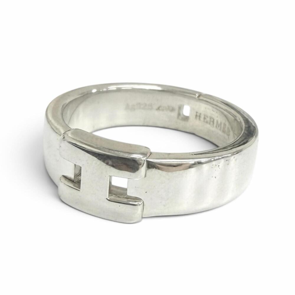 HERMES New Hercules AG925 H-logo Ring, Silver, Size 52, Weight 5.3g, Men's